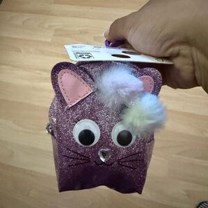 Purple Glitter Cat Kids Coin Purse
